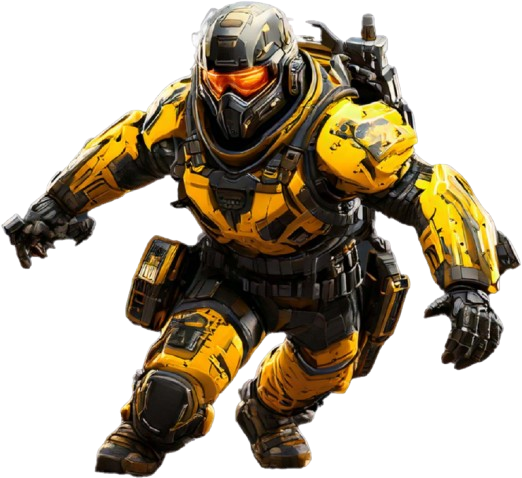 robot wearing yellow and black shield